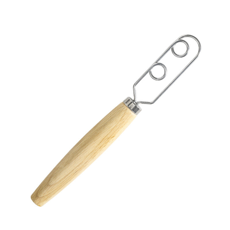 Danish Dough Whisk Slim Dual Ring Design Short Oak Wood Handle Bread Mixer Tool for Sourdough Starter Jars &amp; Batters