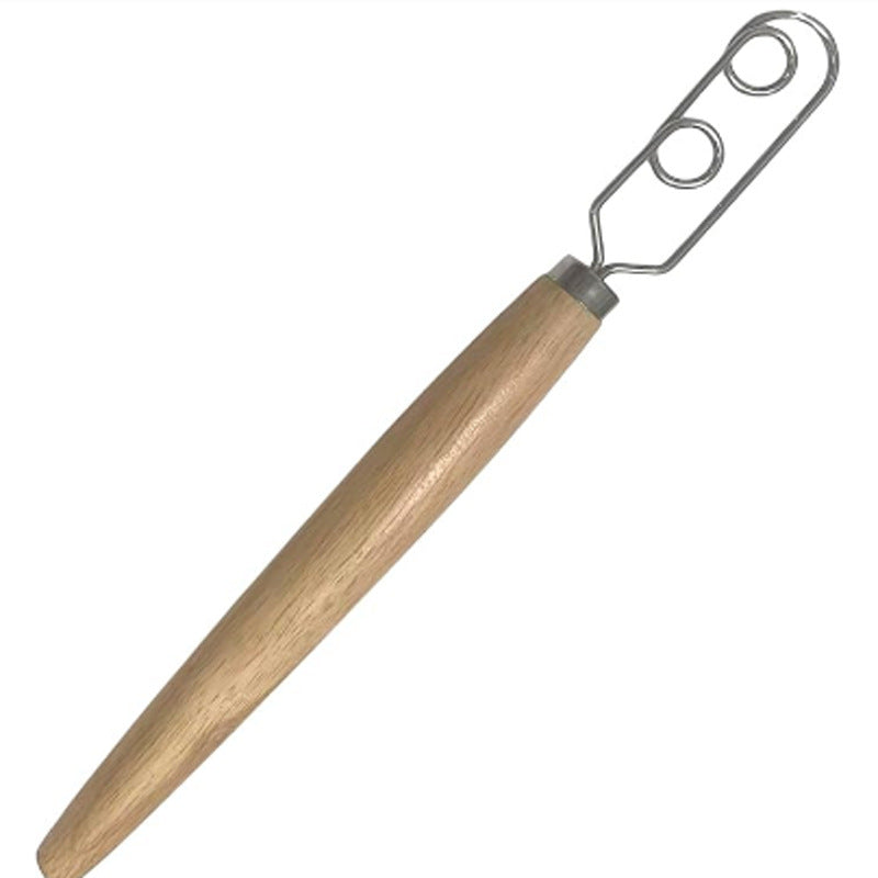 Danish Dough Whisk Slim Dual Ring Design Long Oak Wood Handle Bread Mixer Tool for Sourdough Starter Jars &amp; Batters