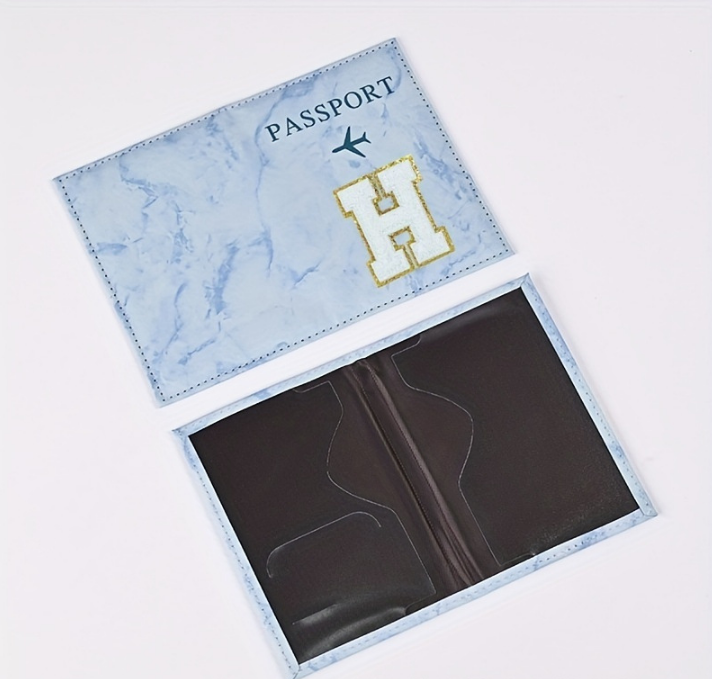 Fashion Initial Letter Passport Holder Stylish Travel Wallet Cover with Alphabet Pattern – Design J
