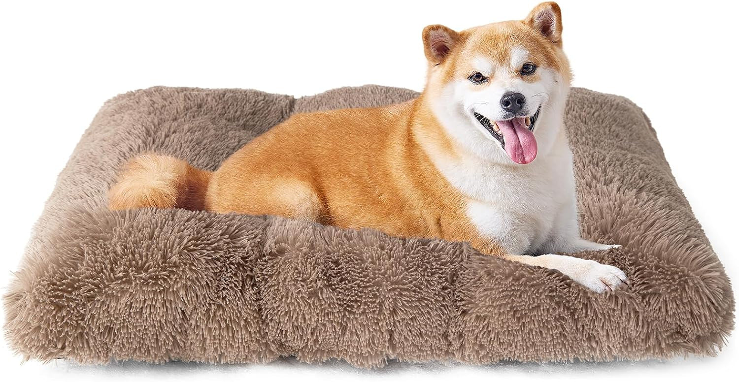 Luxury Long Plush Pet Bed Mat Faux Fur Crate Pad 45x30cm Brown Soft Warm Cushion for Cats & Small Dogs