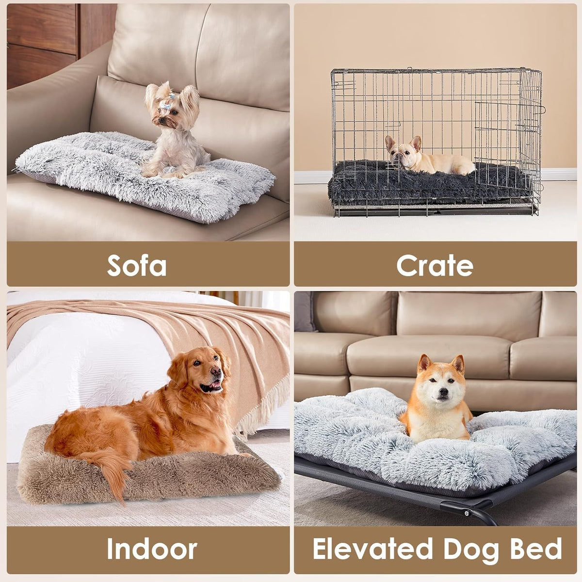 Luxury Long Plush Pet Bed Mat Faux Fur Crate Pad 45x30cm Brown Soft Warm Cushion for Cats & Small Dogs