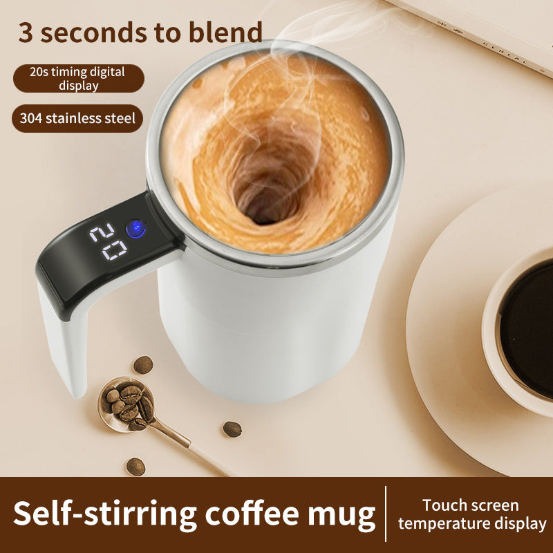 Smart Self-Stirring Coffee Mug with LCD Temperature Display 380ml - Rechargeable Electric Mixing Cup for Coffee, Protein Shakes &amp; Hot Chocolate - White