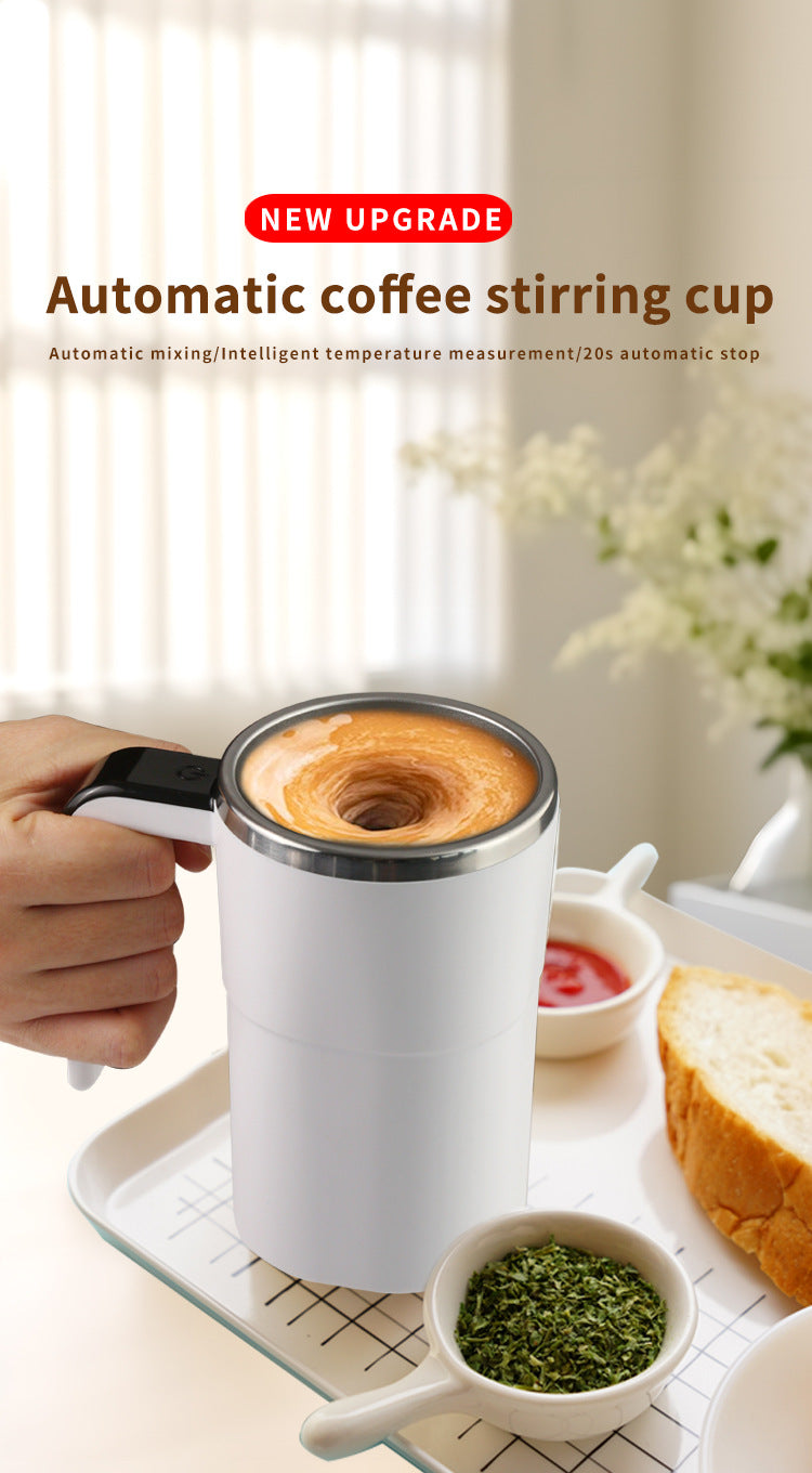 Smart Self-Stirring Coffee Mug with LCD Temperature Display 380ml - Rechargeable Electric Mixing Cup for Coffee, Protein Shakes & Hot Chocolate - White