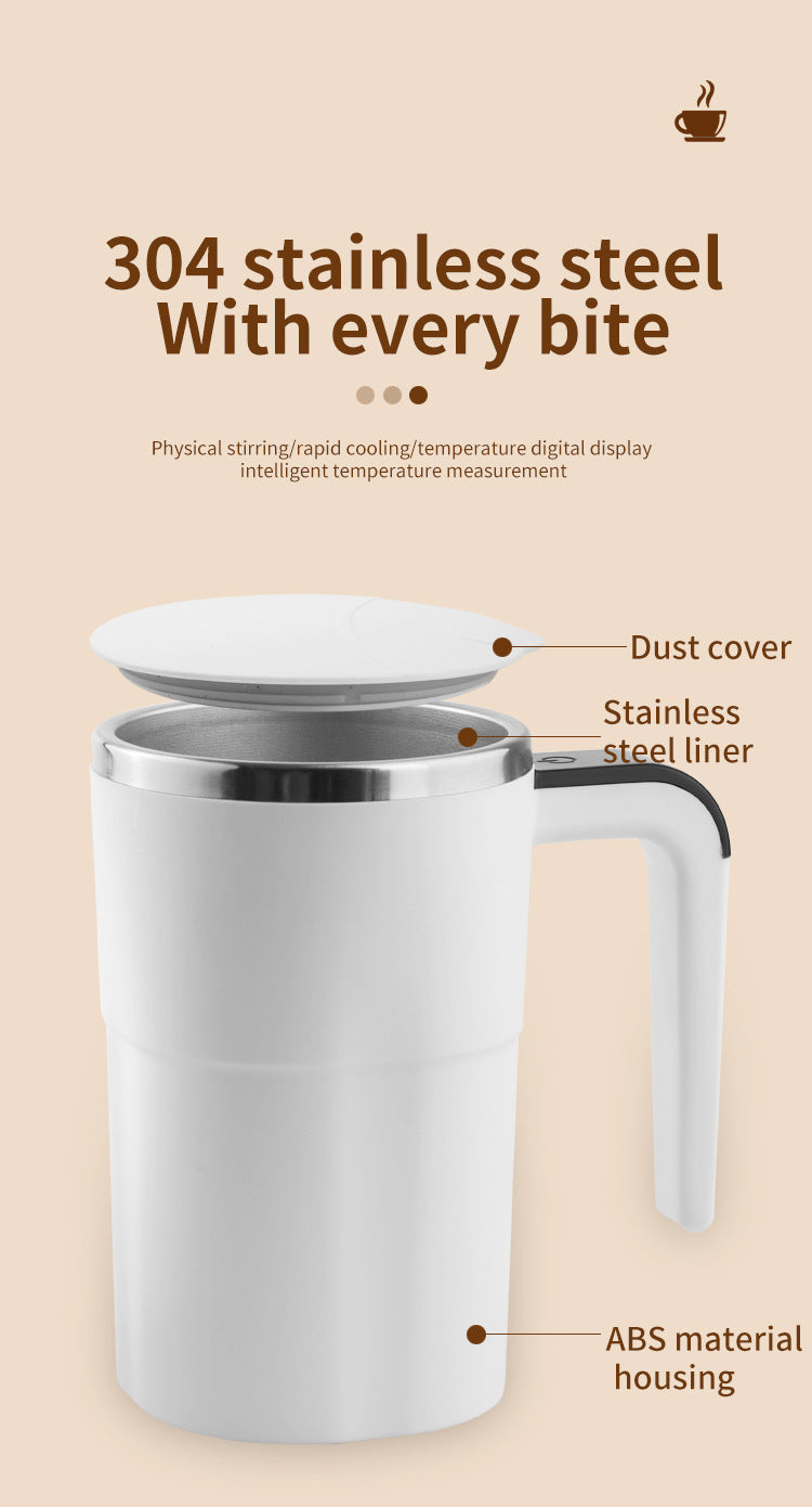 Smart Self-Stirring Coffee Mug with LCD Temperature Display 380ml - Rechargeable Electric Mixing Cup for Coffee, Protein Shakes & Hot Chocolate - White
