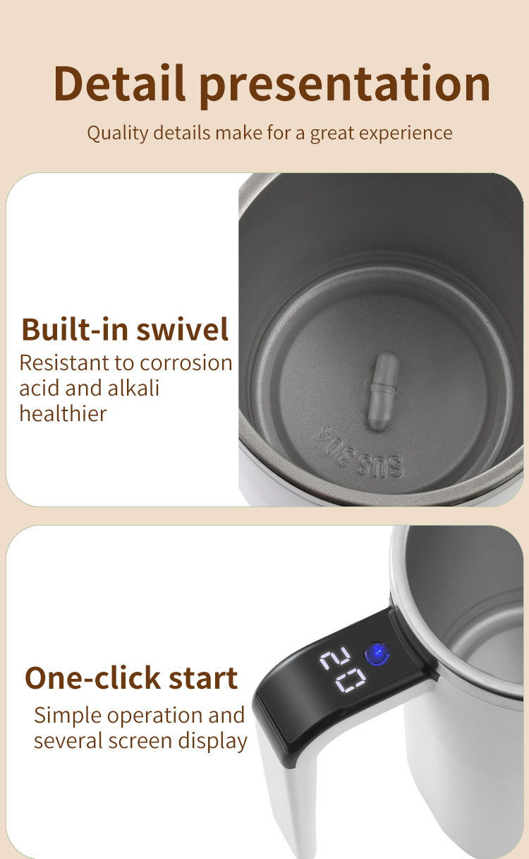 Smart Self-Stirring Coffee Mug with LCD Temperature Display 380ml - Rechargeable Electric Mixing Cup for Coffee, Protein Shakes & Hot Chocolate - White