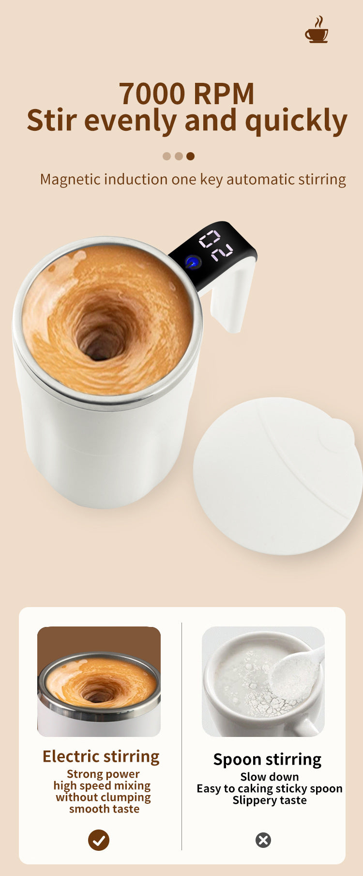 Smart Self-Stirring Coffee Mug with LCD Temperature Display 380ml - Rechargeable Electric Mixing Cup for Coffee, Protein Shakes & Hot Chocolate - Black