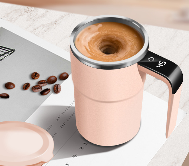Smart Self-Stirring Coffee Mug with LCD Temperature Display 380ml - Rechargeable Electric Mixing Cup for Coffee, Protein Shakes &amp; Hot Chocolate - Pink