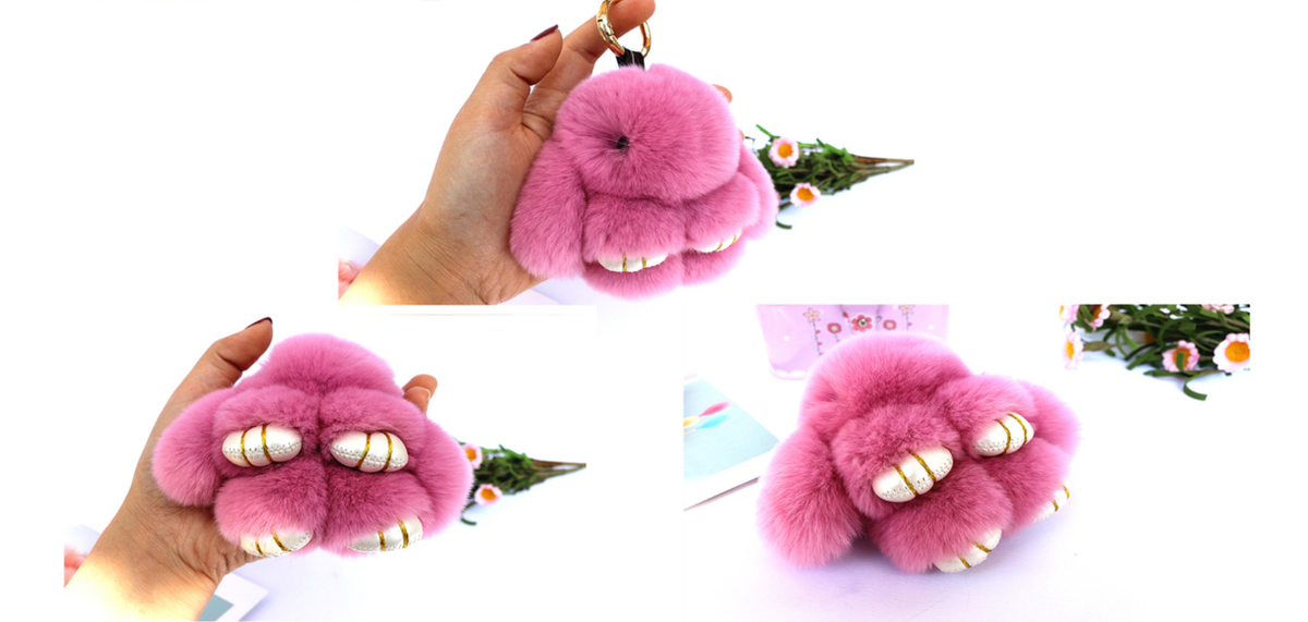 Fluffy Mini Rex Rabbit Fur Keychain Cute Bunny Bag Charm - Soft Plush Animal Doll Key Ring for Car Keys & Handbags - Blue