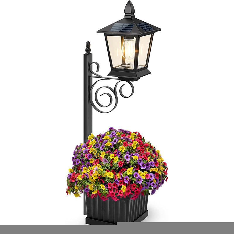 2-in-1 Solar Planter Light Outdoor - Metal Lamp Post & Wall Sconce with Planter Box - IP65 Waterproof LED Lantern for Garden, Patio & Porch - Warm White (Small)
