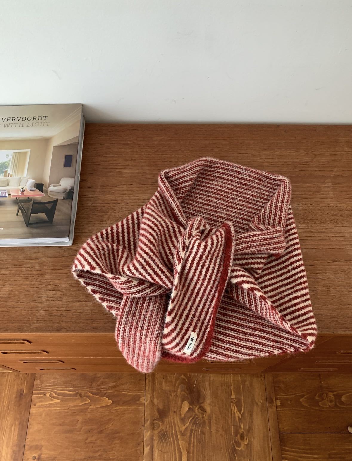 Coffee Striped Wool Blend Knitted Triangle Scarf - Soft Warm Shawl Neck Wrap for Women - Chic Autumn Layering Accessory - Brown