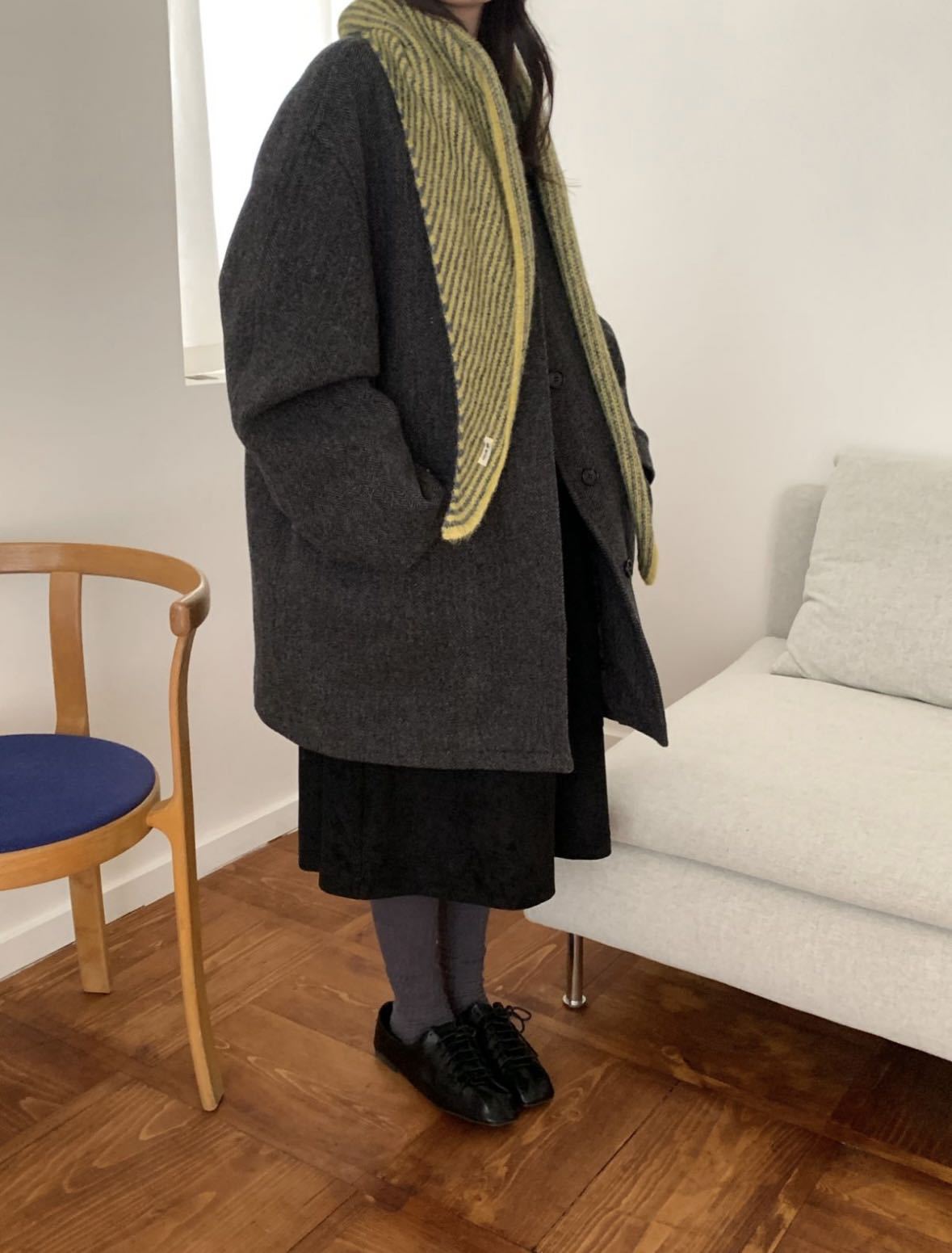 Coffee Striped Wool Blend Knitted Triangle Scarf - Soft Warm Shawl Neck Wrap for Women - Chic Autumn Layering Accessory - Brown