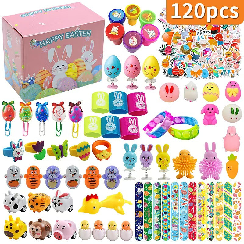 120Pcs Easter Egg Fillers Toy Assortment - Bulk Party Favours for Kids - Mini Toys, Stamps, Slap Bands &amp; Stickers - Ideal for Egg Hunts &amp; Classroom Prizes