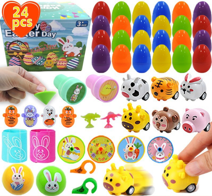 24 PCS Easter Eggs with Toy Fillers - Surprise Plastic Eggs &amp; Mini Toys Set - Ideal for Kids Egg Hunt &amp; Party Favours