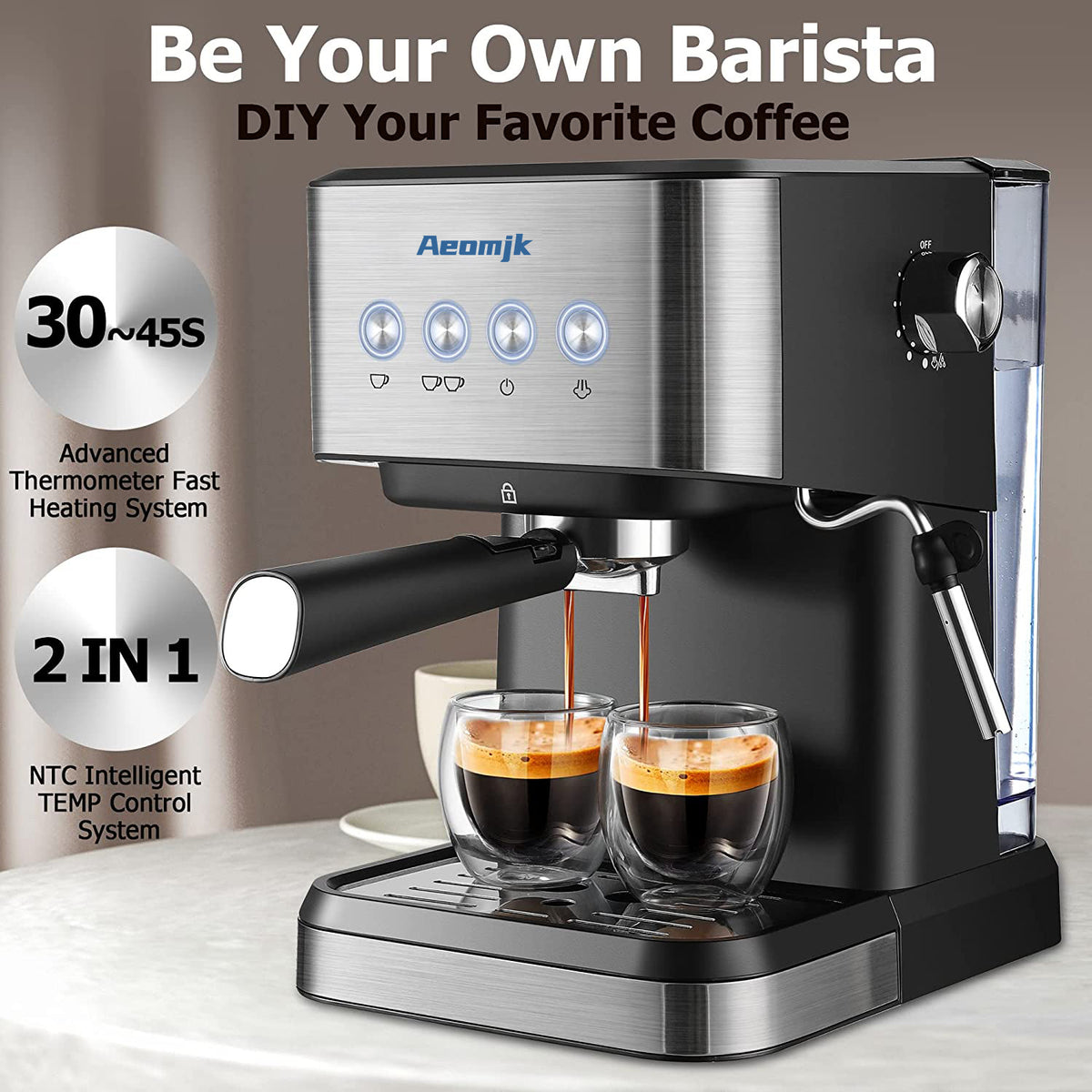 Premium Espresso Coffee Machine with Touch Control Panel & Steam Milk Frother 1050W Stainless Steel CM3010 (AU Plug)