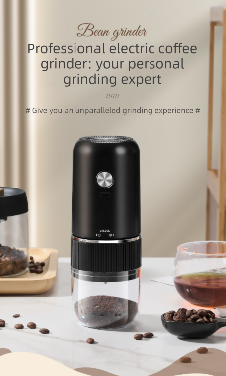 Portable Electric Coffee Grinder Wireless Rechargeable Burr Mill with Cleaning Brush Automatic Bean Grinder MDJ-13 Black