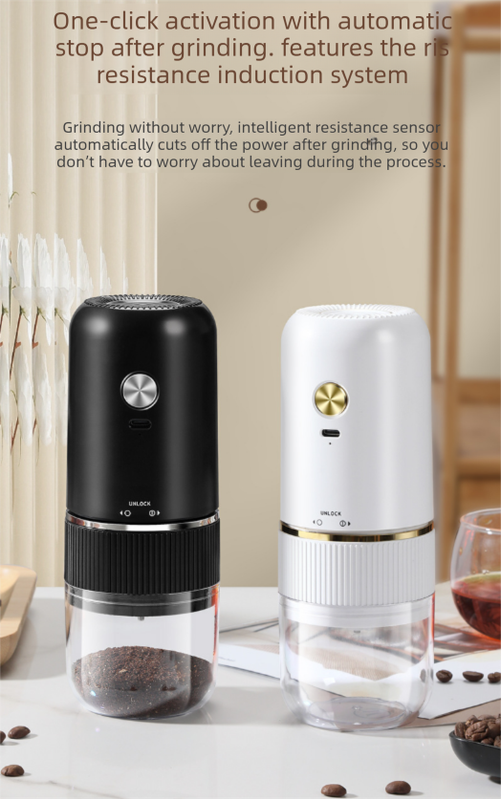 Portable Electric Coffee Grinder Wireless Rechargeable Burr Mill with Cleaning Brush Automatic Bean Grinder MDJ-13 Black