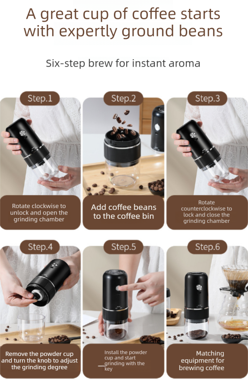 Portable Electric Coffee Grinder Wireless Rechargeable Burr Mill with Cleaning Brush Automatic Bean Grinder MDJ-13 White