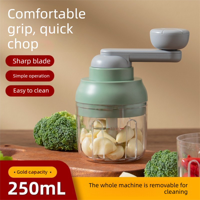 Manual Mini Garlic Chopper &amp; Food Processor 250ml Portable Hand-Crank Mincer for Garlic, Meat, and Baby Food – Matcha Green