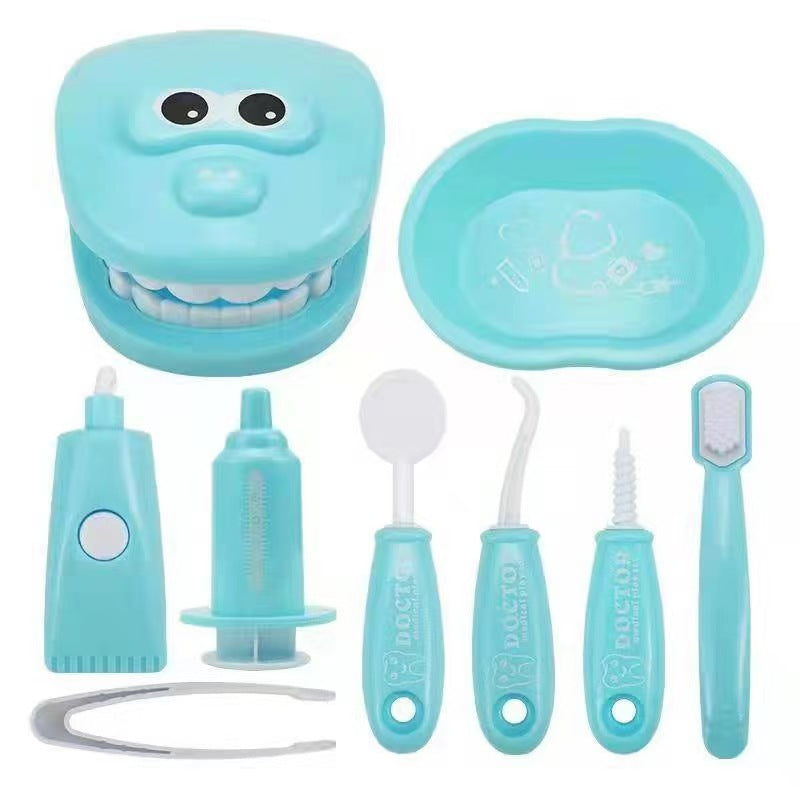 9 Piece Kids Dentist Pretend Play Set - Blue Educational Medical Kit with Teeth Model, Toothbrush &amp; Tools - Oral Hygiene Learning Toy for Toddlers &amp; Preschoolers