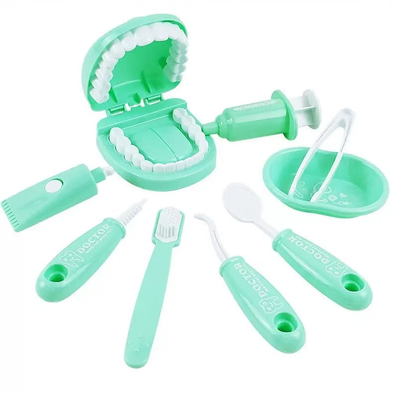 9 Piece Kids Dentist Pretend Play Set - Green Educational Medical Kit with Teeth Model, Toothbrush &amp; Tools - Oral Hygiene Learning Toy for Toddlers &amp; Preschoolers