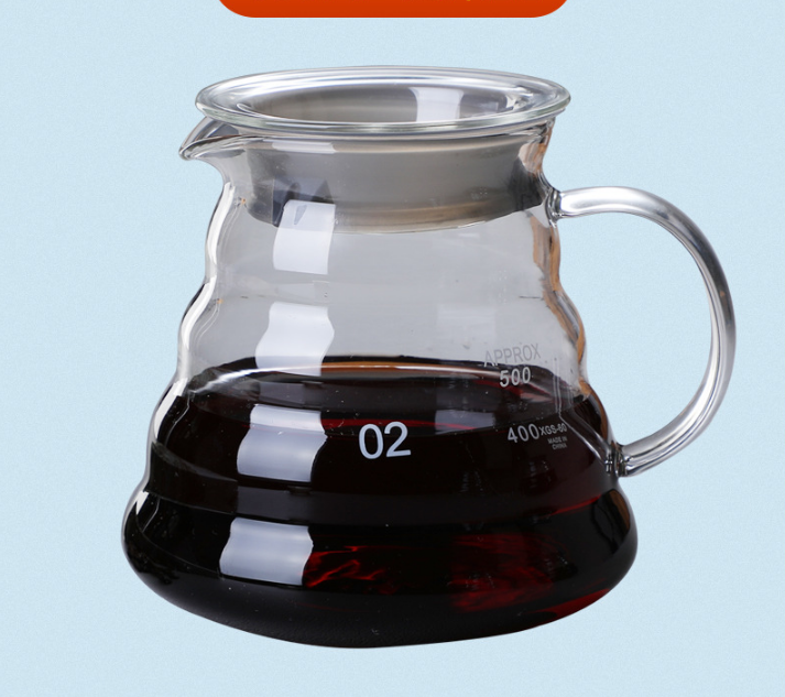 600ml Borosilicate Glass Coffee Server - Heat Resistant "Cloud" Pour Over Carafe with Lid - Large Drip Coffee Sharing Pot for Home &amp; Office (2-4 Cups)