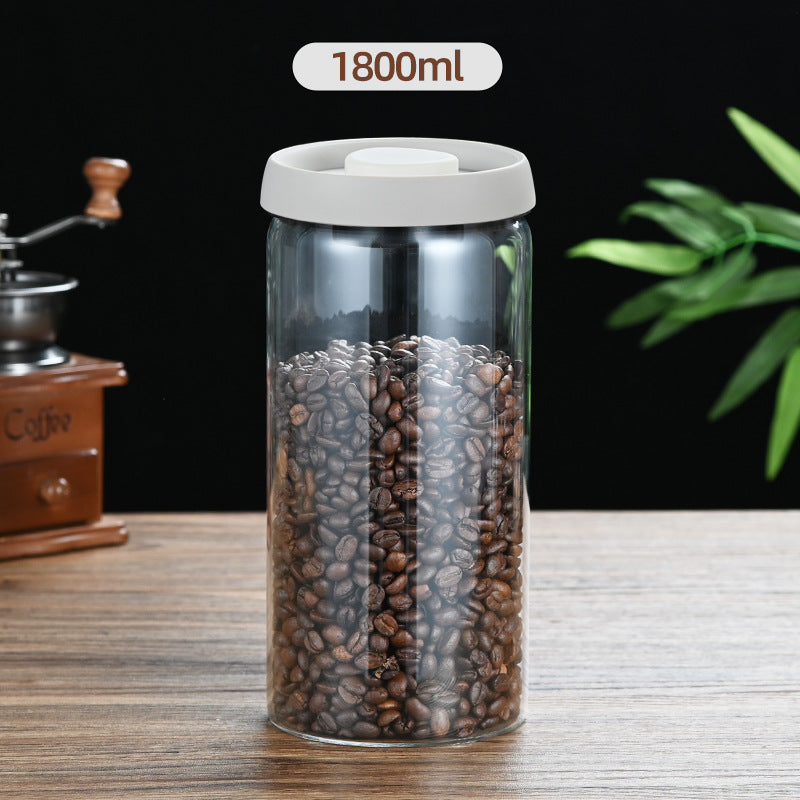 1800ml Extra Large Vacuum Sealed Glass Canister - One-Press Airtight Food Storage Jar - Tall Borosilicate Container for Bulk Coffee, Pasta &amp; Cereal (White Lid)