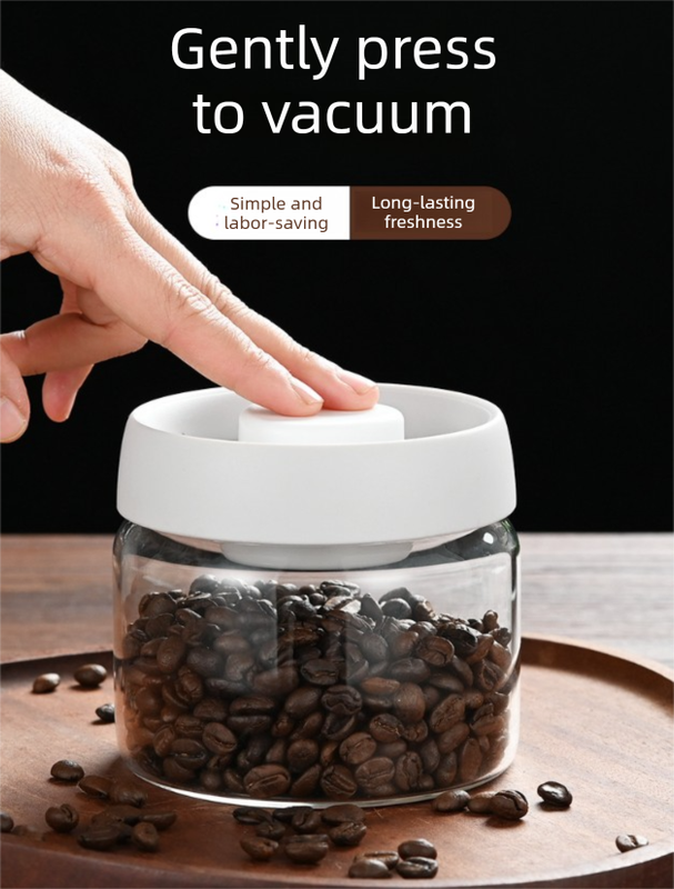 1800ml Extra Large Vacuum Sealed Glass Canister - One-Press Airtight Food Storage Jar - Tall Borosilicate Container for Bulk Coffee, Pasta & Cereal (White Lid)