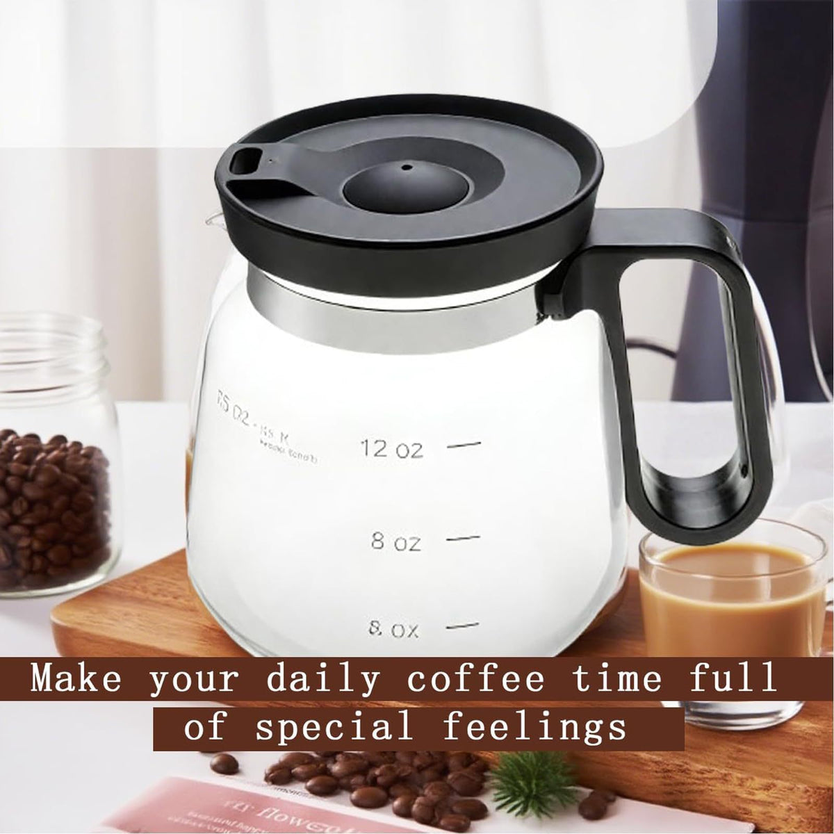 16oz Novelty Glass Coffee Carafe Mug - Heat Resistant Borosilicate Cup with Handle & Splash-Proof Lid - Personal Mini Pot for Tea, Latte & Office Desk (Clear/Black)