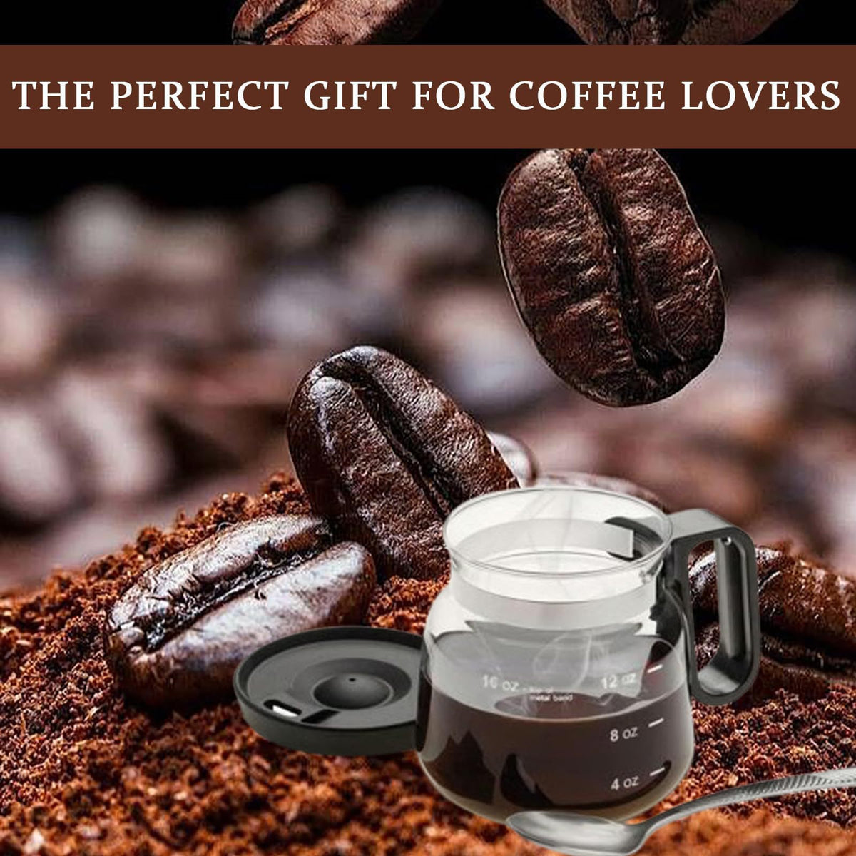16oz Novelty Glass Coffee Carafe Mug - Heat Resistant Borosilicate Cup with Handle & Splash-Proof Lid - Personal Mini Pot for Tea, Latte & Office Desk (Clear/Black)