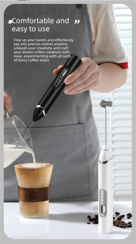 Rechargeable 3-in-1 Milk Frother Set with Metal Stand - Handheld Electric Whisk, Egg Beater & Mixing Hook - 3 Speed Foam Maker for Coffee, Lattes & Baking (Black)