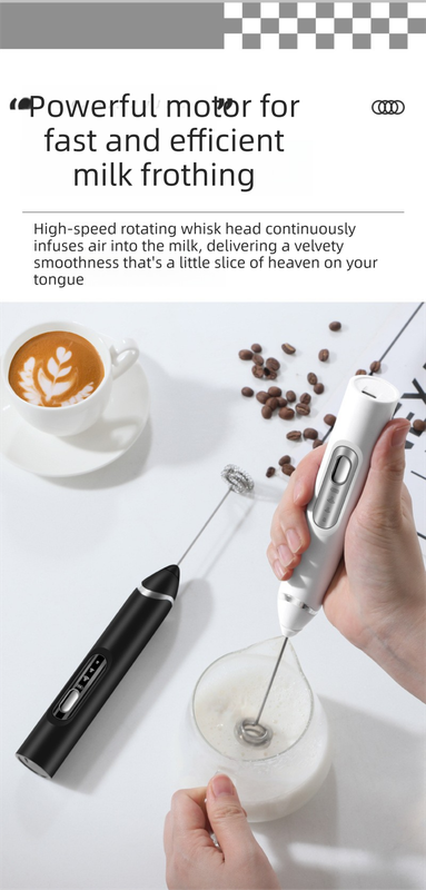 Rechargeable 3-in-1 Milk Frother Set with Metal Stand - Handheld Electric Whisk, Egg Beater & Mixing Hook - 3 Speed Foam Maker for Coffee, Lattes & Baking (Black)