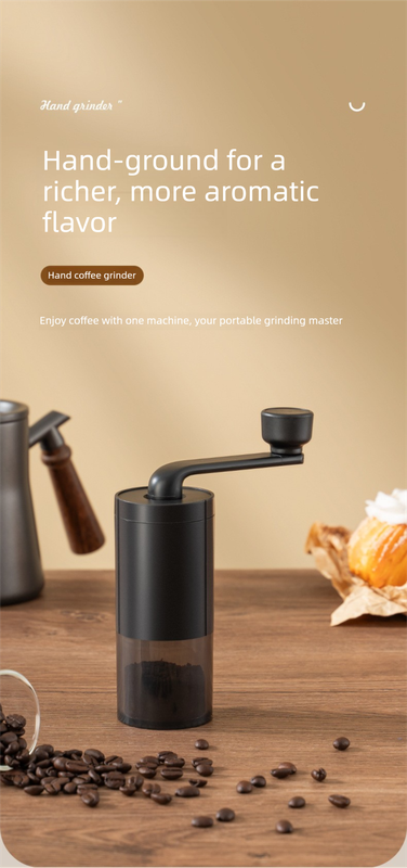 Manual Hand-Crank Coffee Grinder Precision Burr Mill with Adjustable Settings and Cleaning Brush MDJ-09 Matte Black