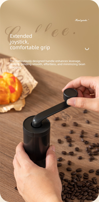 Manual Hand-Crank Coffee Grinder Precision Burr Mill with Adjustable Settings and Cleaning Brush MDJ-09 Matte Black