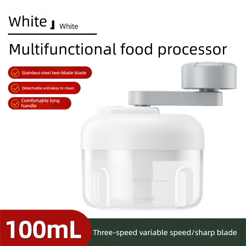Manual Mini Garlic Chopper &amp; Food Processor 100ml Portable 3-Speed Hand-Crank Mincer – White Edition