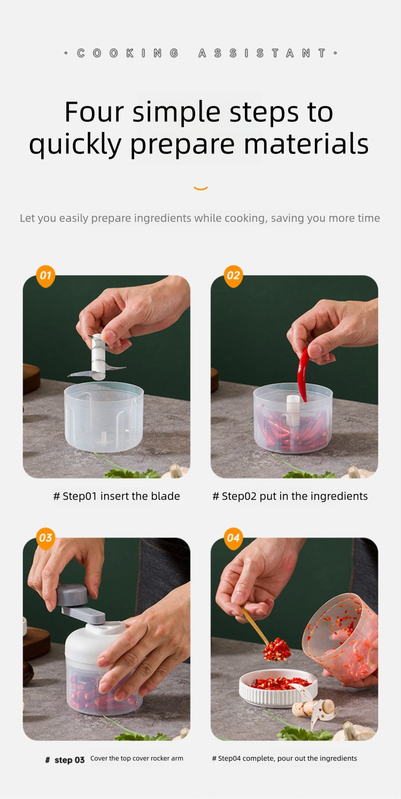 Manual Mini Garlic Chopper & Food Processor 100ml Portable 3-Speed Hand-Crank Mincer – White Edition