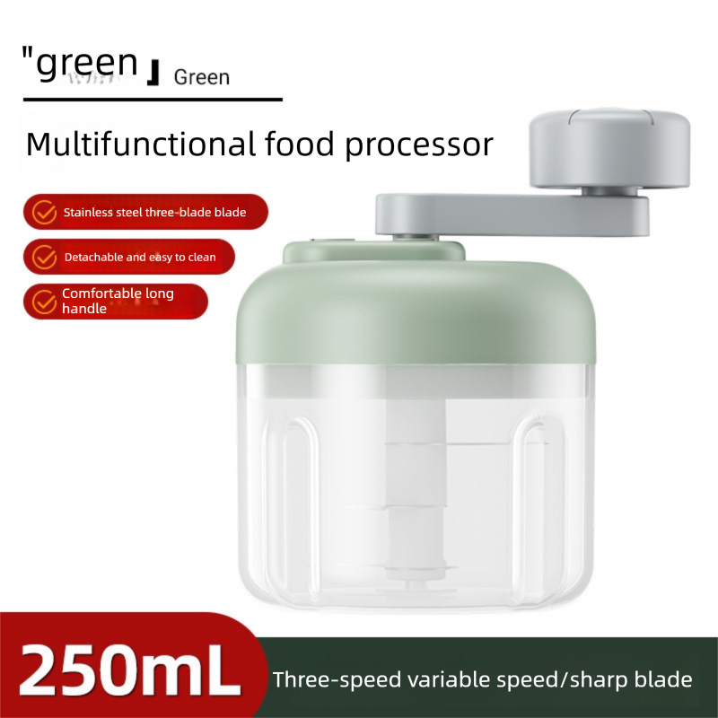 Manual Garlic Chopper &amp; Food Processor 250ml Portable 3-Speed Hand-Crank Mincer – Green Large Capacity Edition