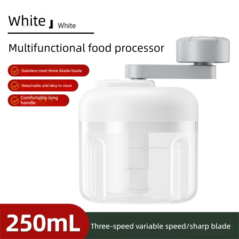 Manual Garlic Chopper &amp; Food Processor 250ml Portable 3-Speed Hand-Crank Mincer – White Large Capacity Edition