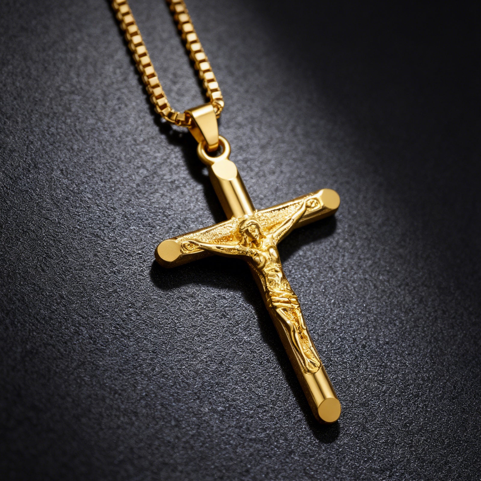 Men's Vintage Gold Cross Pendant Necklace Stainless Steel Titanium Steel Sweater Chain – Luxury Gold Finish with 60cm Box Chain