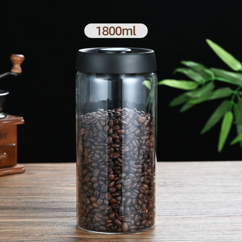 1800ml Extra Large Vacuum Sealed Glass Canister - One-Press Airtight Food Storage Jar - Tall Borosilicate Container for Bulk Coffee, Pasta &amp; Cereal (Black Lid)