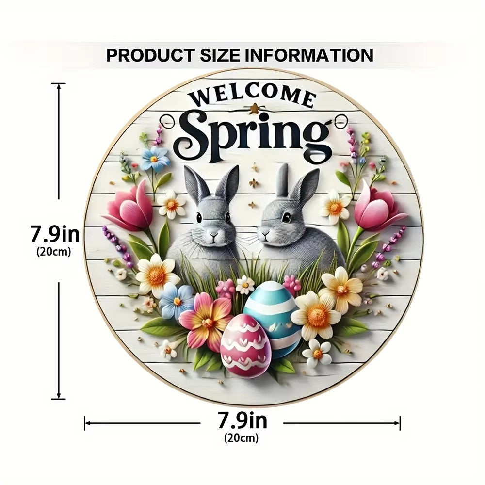 Easter Wooden Door Sign & Hanging Ornament 3-Piece Set – Bowknot Teacup Bunny, Twin Grey Rabbits, and Floral Wreath Bunny Designs