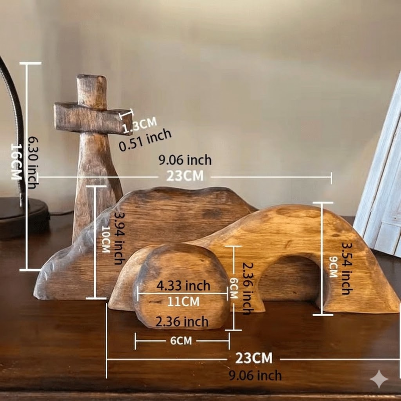 Easter Resurrection Scene Wooden Tabletop Ornament – Handcrafted Cross & Tomb Commemorative Display