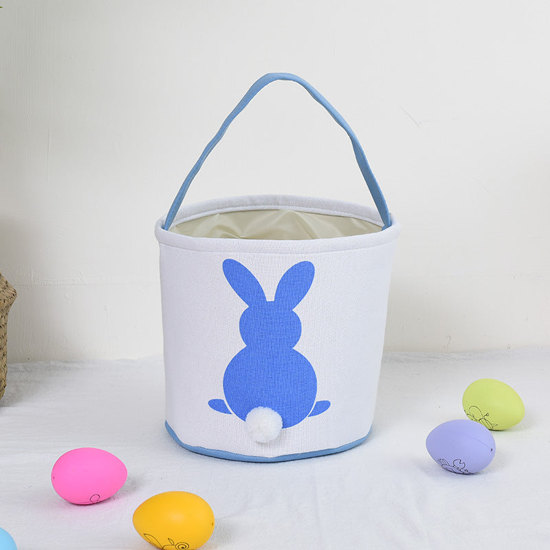 Personalised Easter Bunny Basket Hand-Embroidered Canvas Tote – Soft Blue Bunny Ear Candy Bag &amp; Storage Bucket