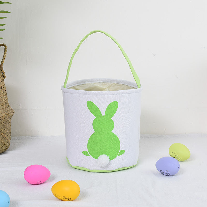 Personalised Easter Bunny Basket Hand-Embroidered Canvas Tote – Soft Green Bunny Ear Candy Bag &amp; Storage Bucket