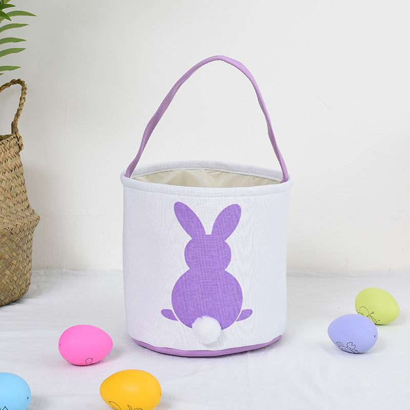 Personalised Easter Bunny Basket Hand-Embroidered Canvas Tote – Soft Purple Bunny Ear Candy Bag & Storage Bucket