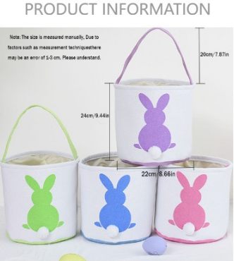 Personalised Easter Bunny Basket Hand-Embroidered Canvas Tote – Soft Purple Bunny Ear Candy Bag & Storage Bucket