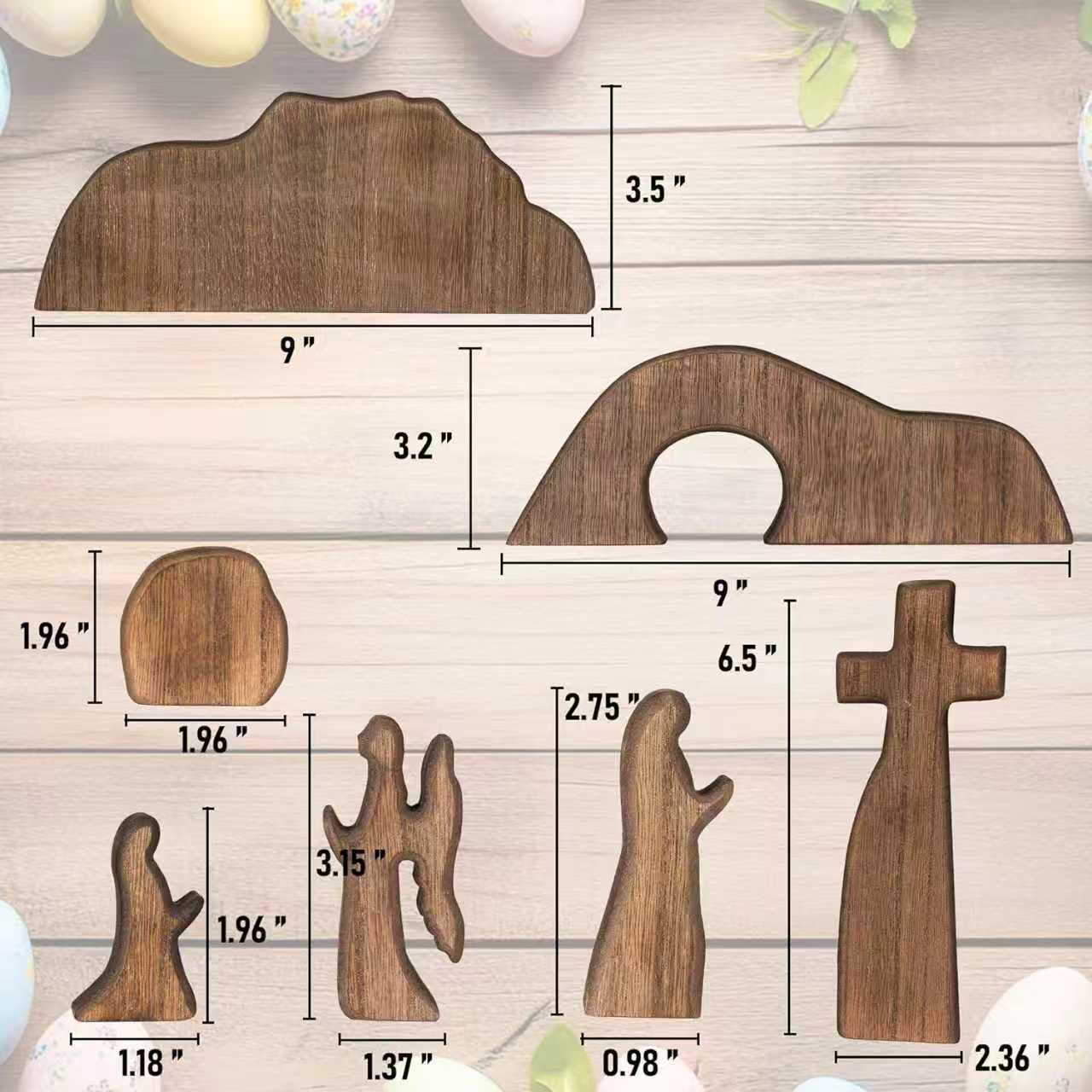 Easter Resurrection Scene Set Mini Wooden Figurine Ornament – Handcrafted Cross & Tomb Creative Tabletop Decoration