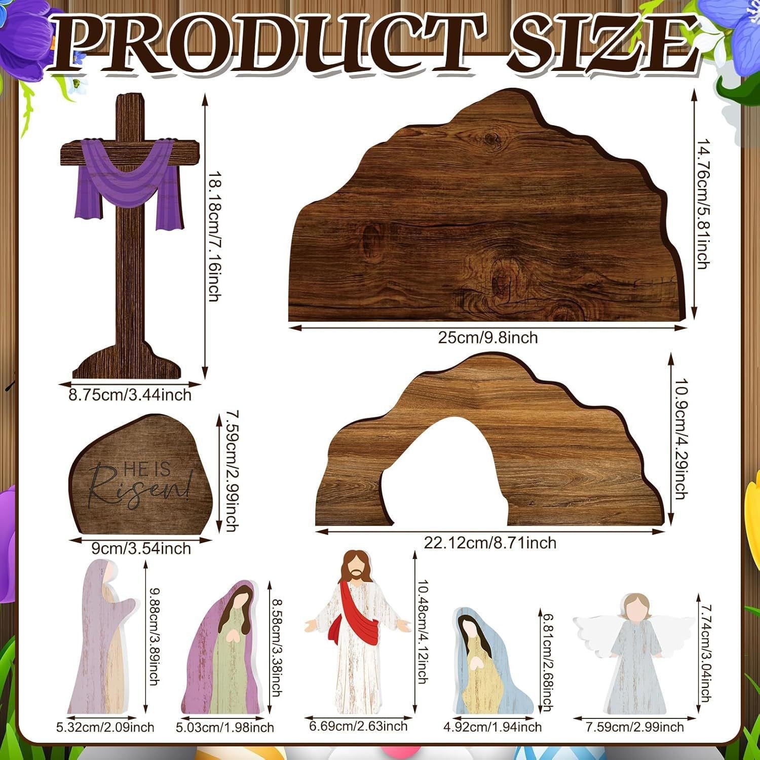 Easter Resurrection Scene Set Mini Wooden Figurine Ornament – Detailed Cross & Empty Tomb Creative Tabletop Decoration