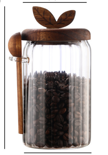 800ml Premium Borosilicate Glass Storage Jar with Acacia Wood Lid &amp; Integrated Spoon – Airtight Moisture-Proof Kitchen Canister for Tea, Coffee, and Spices
