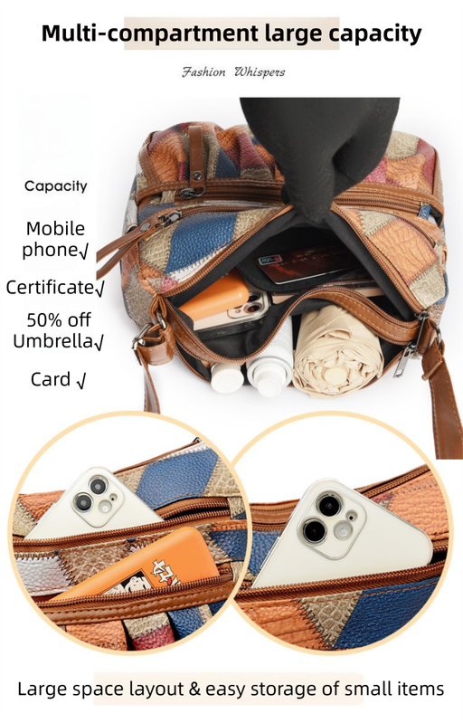 Lightweight PU Leather Pleated Shoulder Bag with Contrast Color Patchwork - Multi-Zipper Large Capacity Satchel for Women