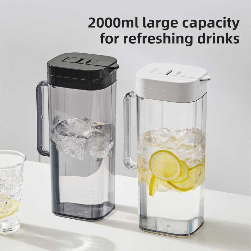 White 2000ML Leak-Proof Flip-Top Cool Water Pitcher for Refrige Door - Cold/Heat-Resistant Stylish Iced Tea Fruit Infuser Kettle